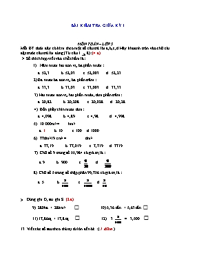 Đề kiểm tra giữa học kì 1 môn Toán + Tiếng Việt Lớp 5